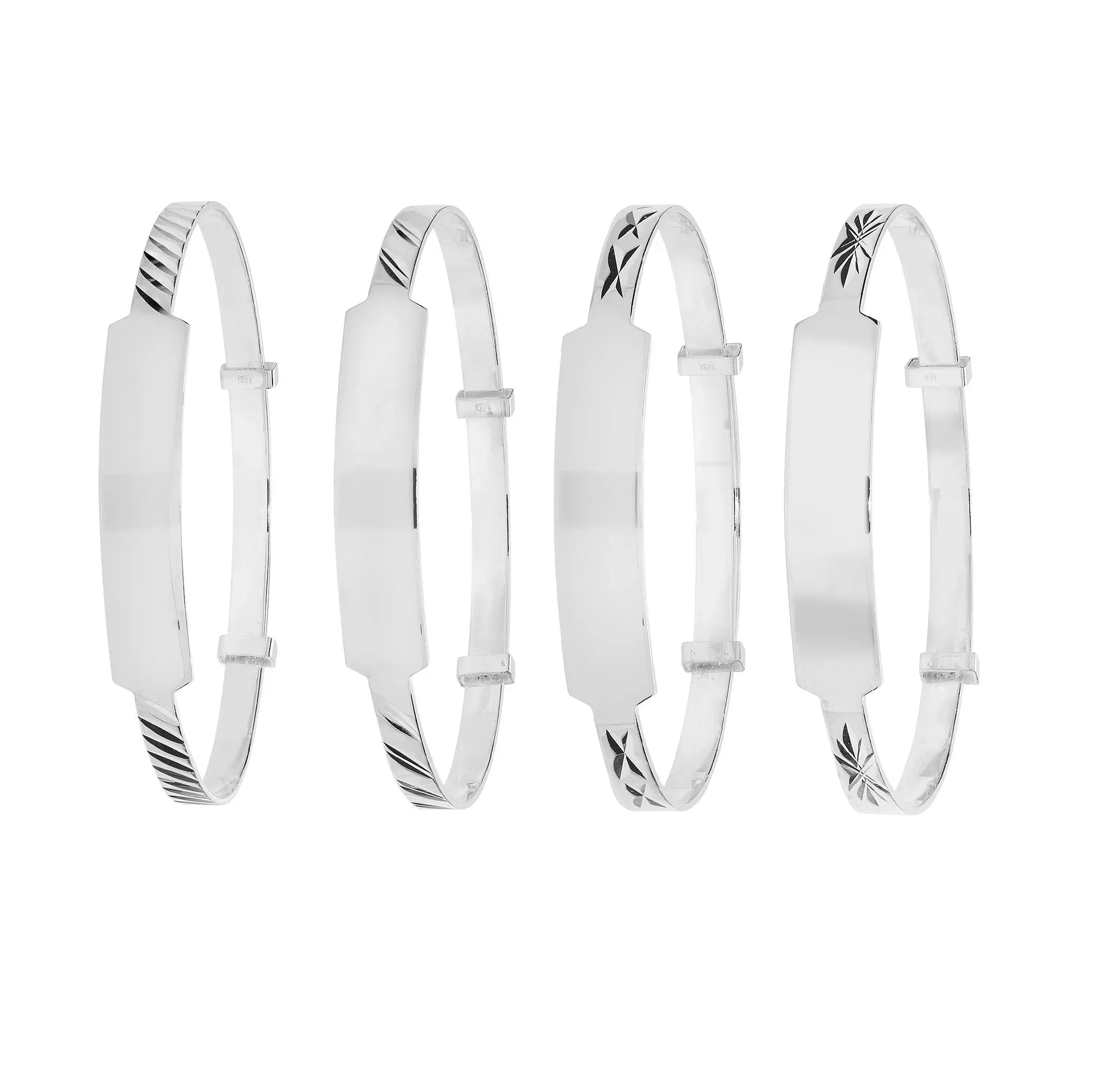 925 Sterling Silver Babies Round Diamond Cut Expandable ID Bangles – 3mm | Shop Online Sarraf Jewellers UK