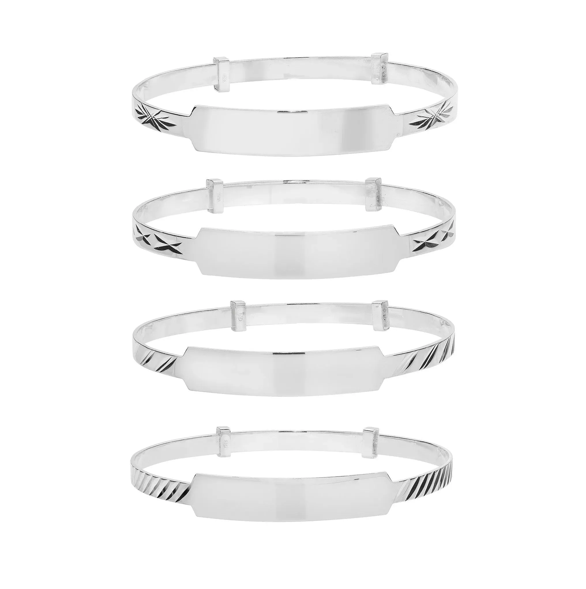 925 Sterling Silver Babies Round Diamond Cut Expandable ID Bangles – 3mm | Shop Online Sarraf Jewellers UK