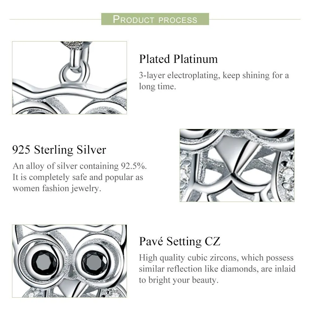 925 Sterling Silver Blue Zircon Owl Pendant For Diy Bracelets Movable Style - Pendant