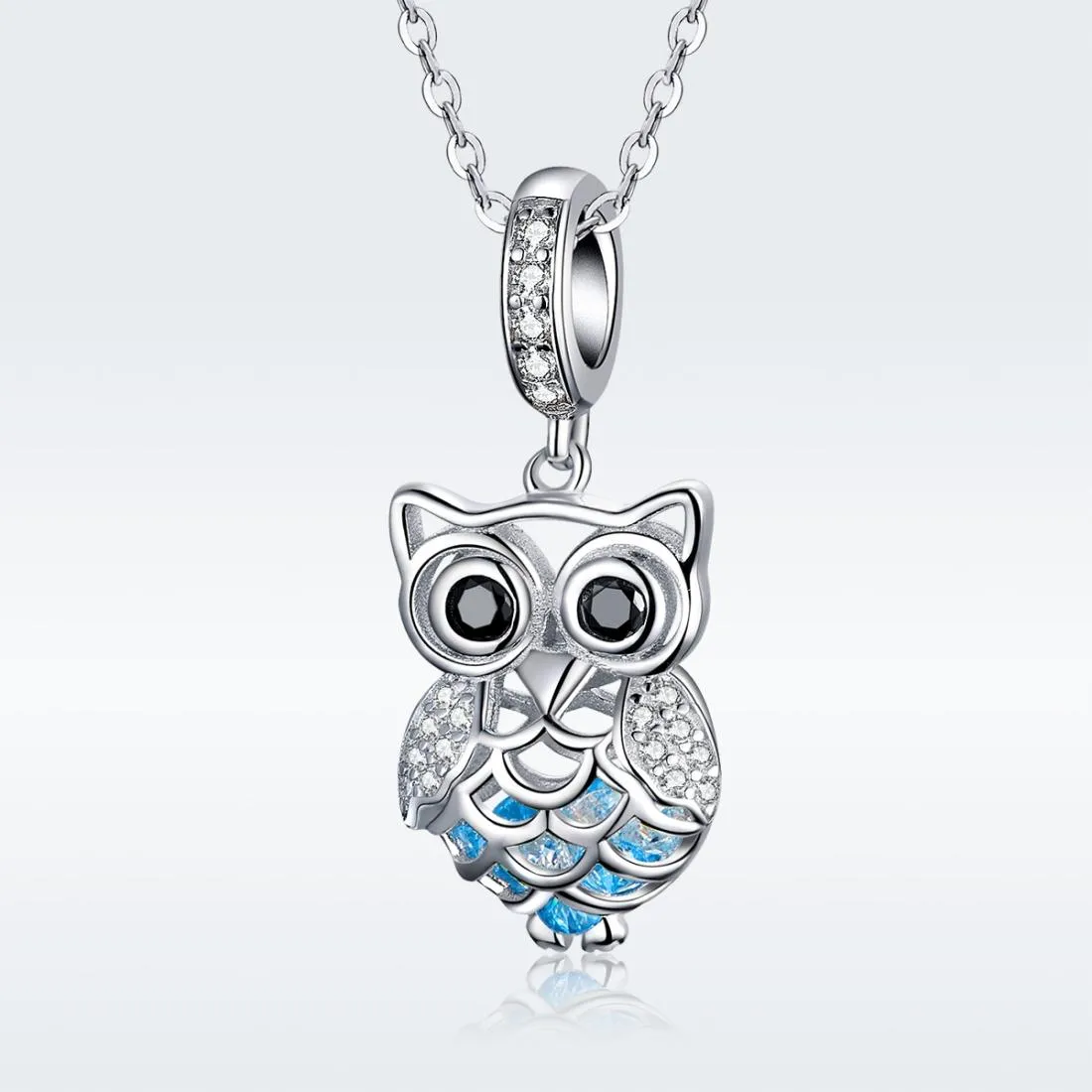 925 Sterling Silver Blue Zircon Owl Pendant For Diy Bracelets Style - Necklace   Pedndant