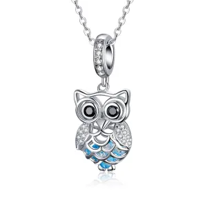925 Sterling Silver Blue Zircon Owl Pendant For Diy Bracelets Style - Necklace   Pedndant