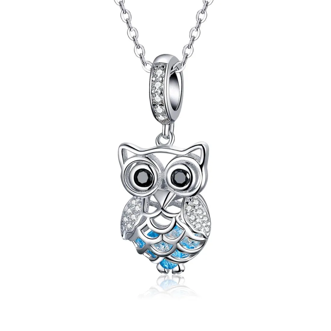 925 Sterling Silver Blue Zircon Owl Pendant For Diy Bracelets Style - Necklace   Pedndant