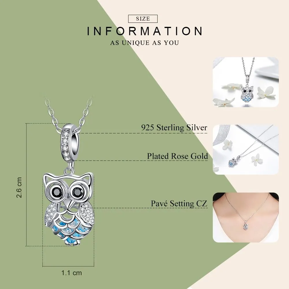 925 Sterling Silver Blue Zircon Owl Pendant For Diy Bracelets Style - Necklace   Pedndant