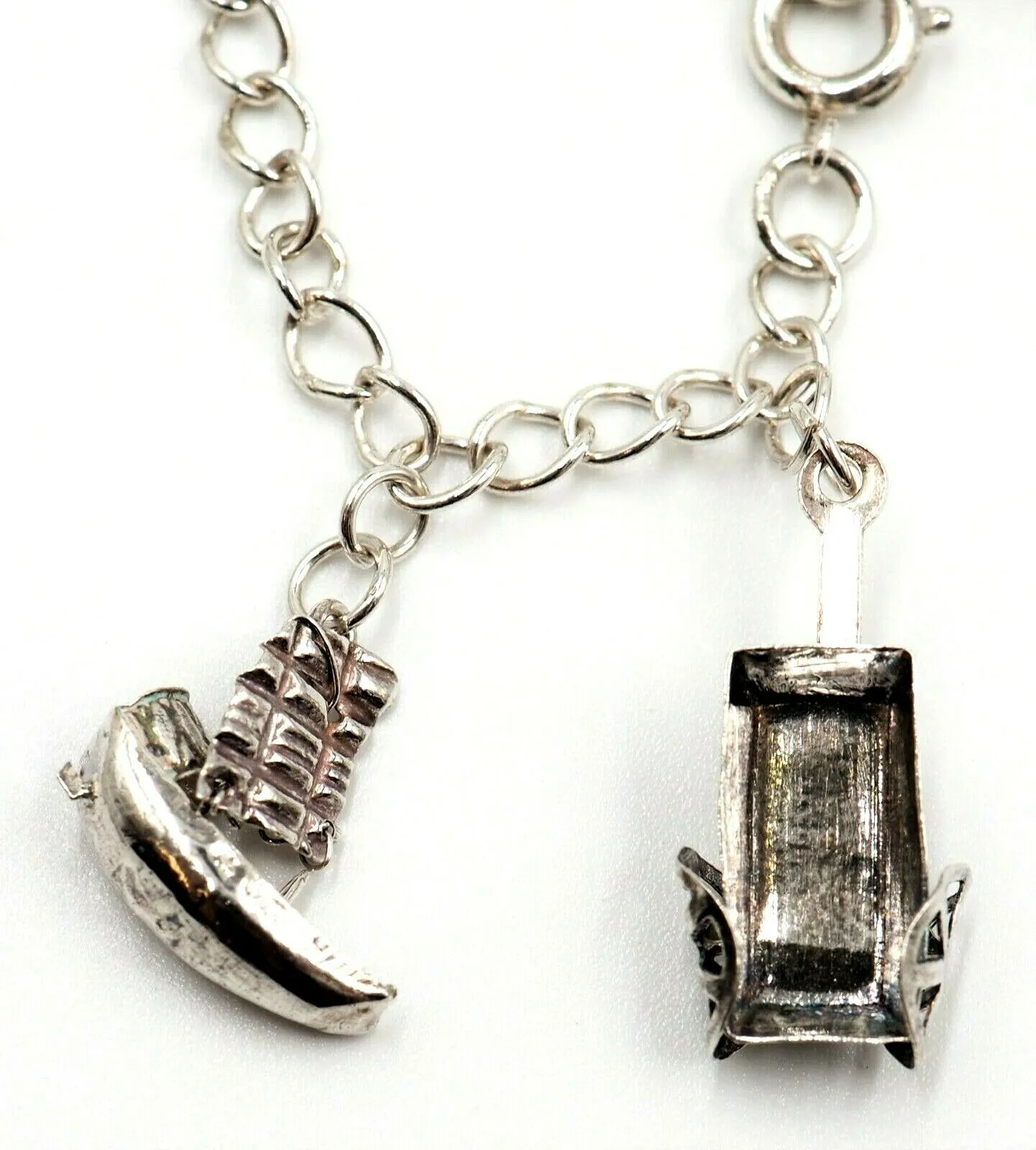 925 Sterling Silver Charm Bracelet with 8 Charms
