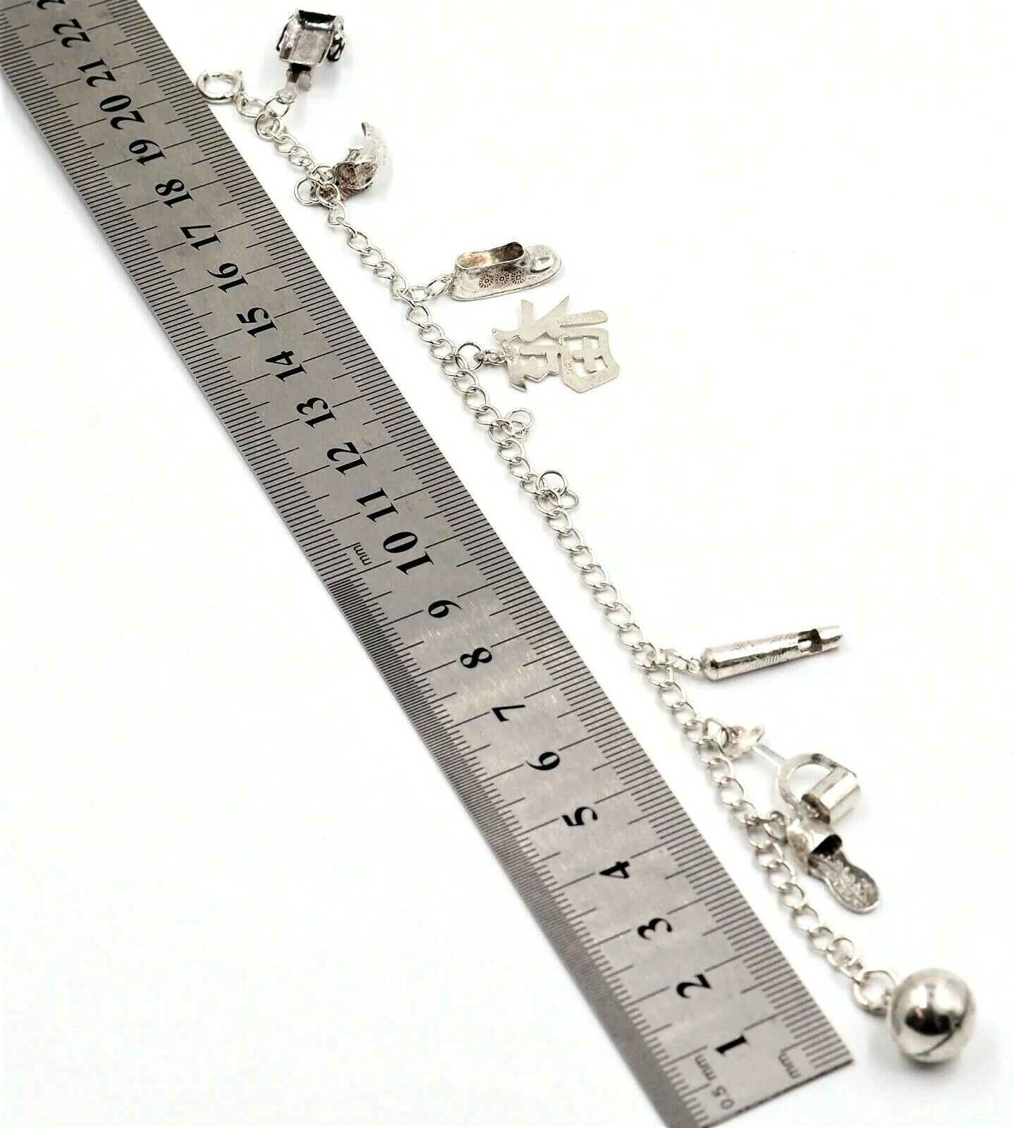 925 Sterling Silver Charm Bracelet with 8 Charms