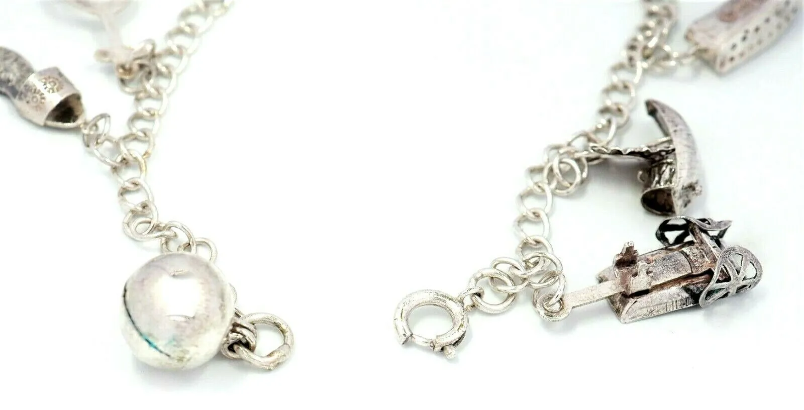 925 Sterling Silver Charm Bracelet with 8 Charms