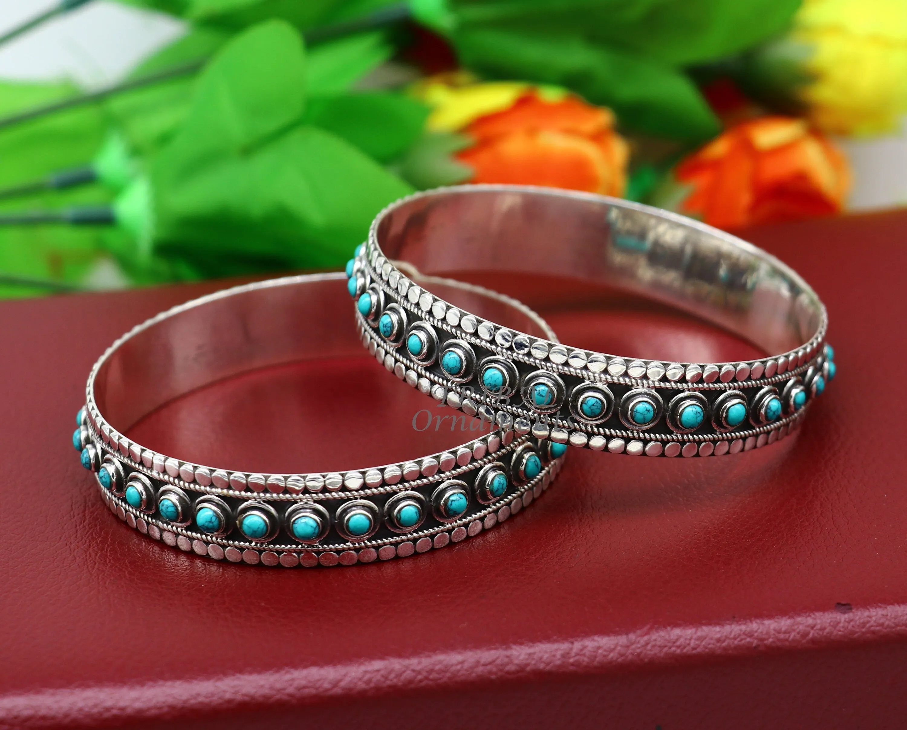 925 sterling silver customized vintage antique design turquoise stone bangle bracelet kada, best gift for brides ethnic jewelry nba337