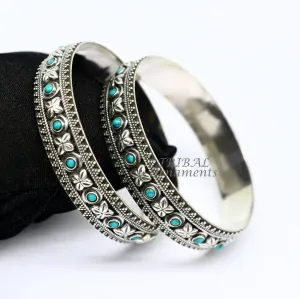 925 sterling silver customized vintage antique design turquoise stone bangle bracelet kada, best gift for brides ethnic jewelry nba338