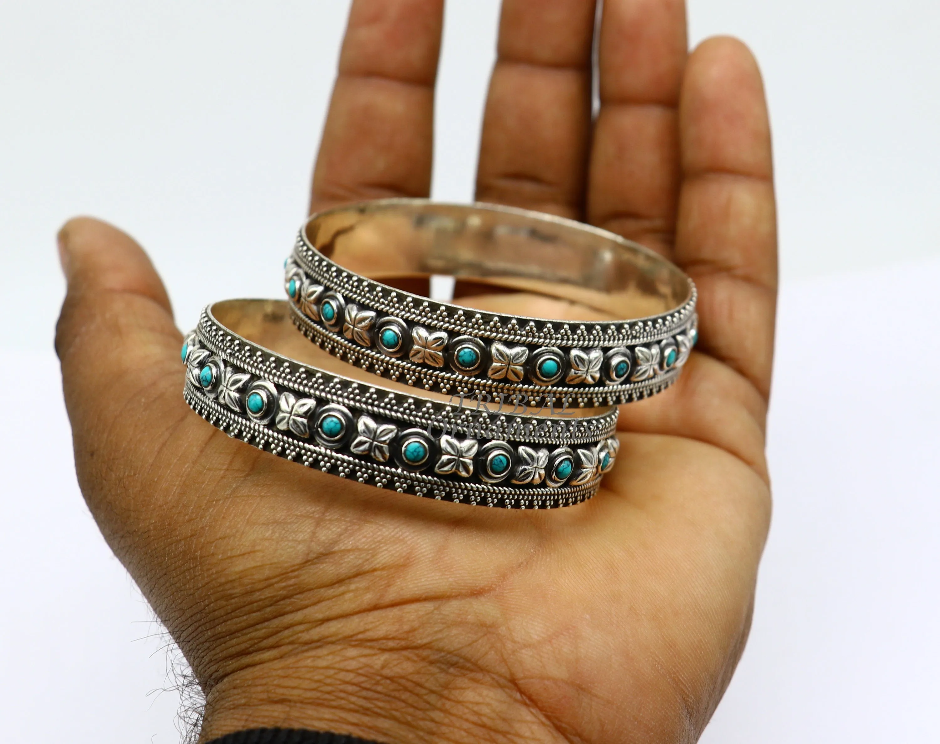 925 sterling silver customized vintage antique design turquoise stone bangle bracelet kada, best gift for brides ethnic jewelry nba338