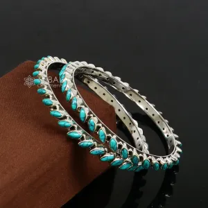 925 sterling silver customized vintage antique design turquoise stone bangle bracelet kada, best gift for brides ethnic jewelry nba388