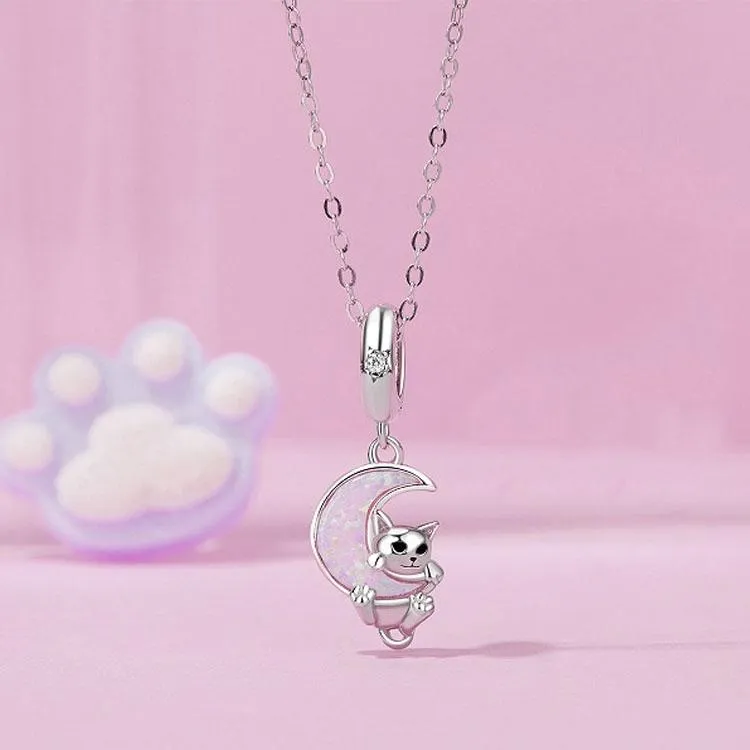 925 Sterling Silver Fantasy Moon Cat Pendant Plated