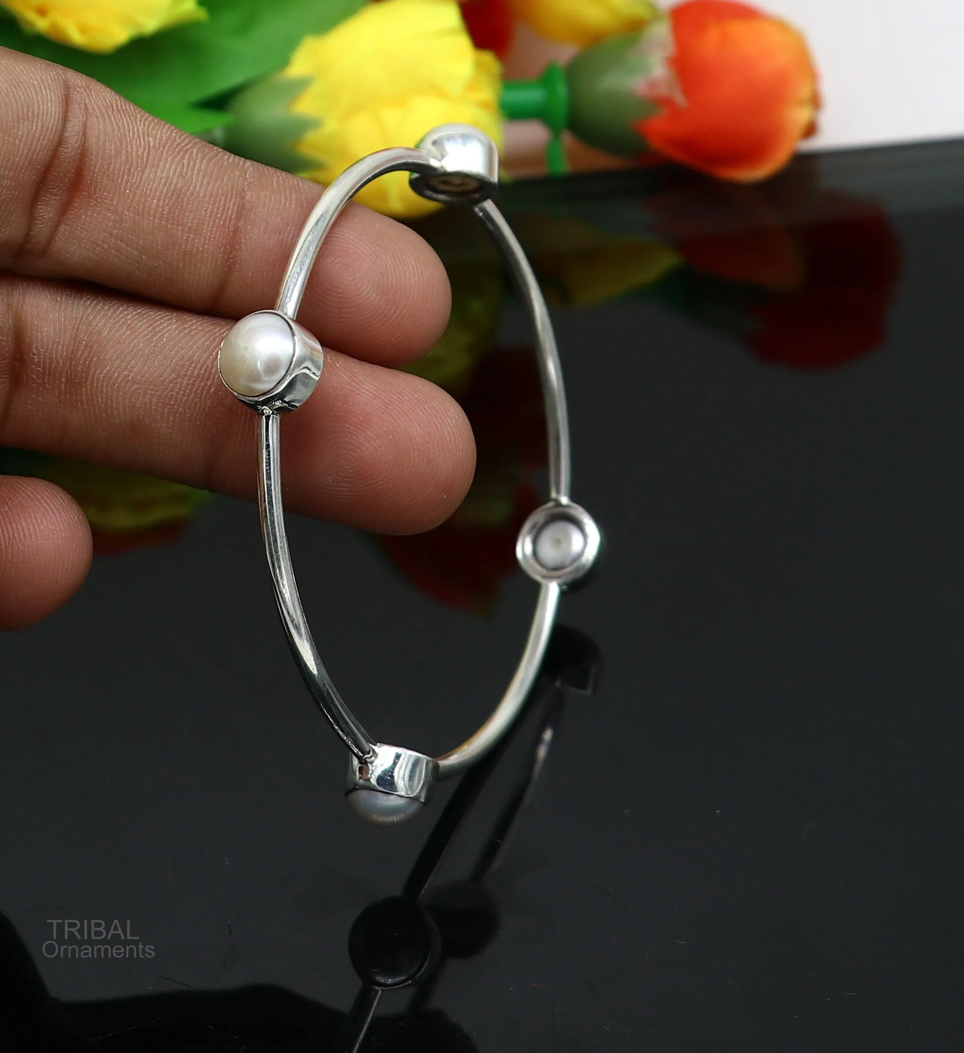 925 sterling silver handmade bangle kada, gorgeous fresh water pearl cultural stylish bangle kada excellent customized tribal jewelry nba366