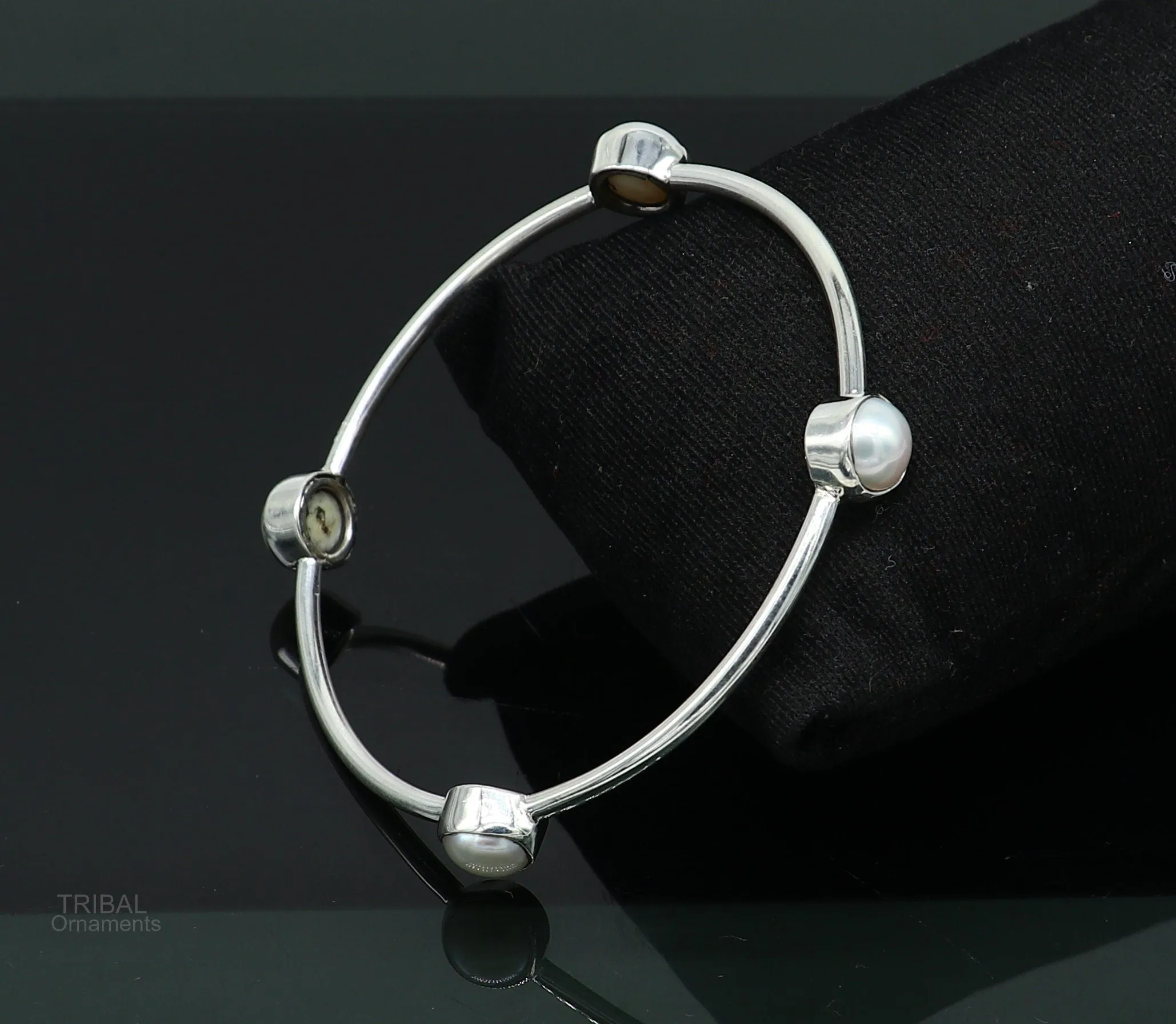 925 sterling silver handmade bangle kada, gorgeous fresh water pearl cultural stylish bangle kada excellent customized tribal jewelry nba366