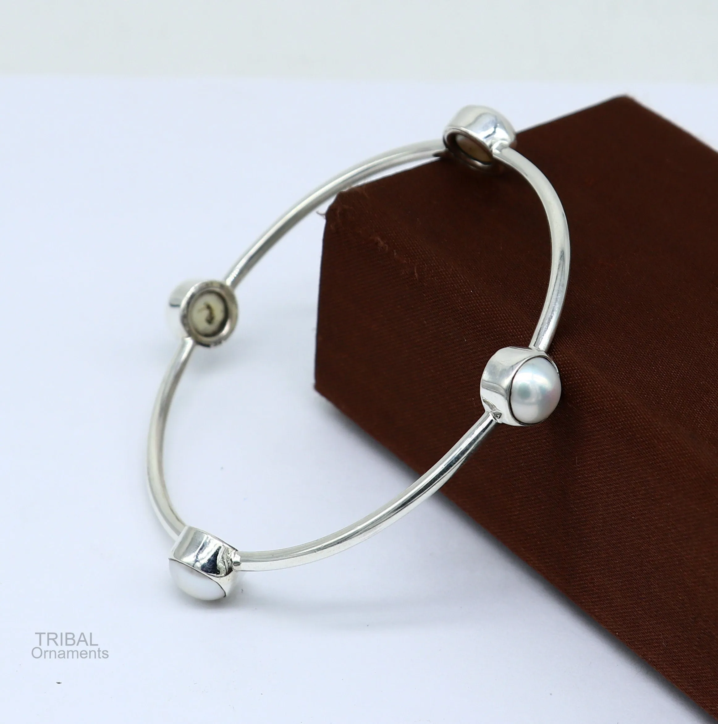 925 sterling silver handmade bangle kada, gorgeous fresh water pearl cultural stylish bangle kada excellent customized tribal jewelry nba366