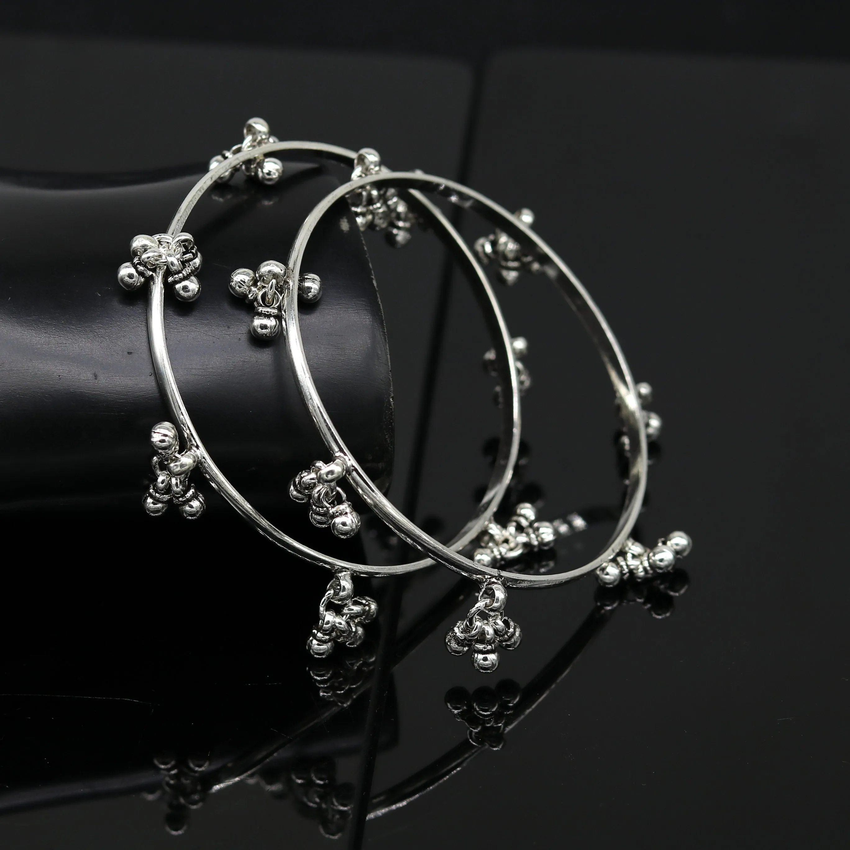 925 sterling silver handmade customized excellent hanging bells bridesmaid bangle bracelet kada , wedding personalized gifting jewelry ba91