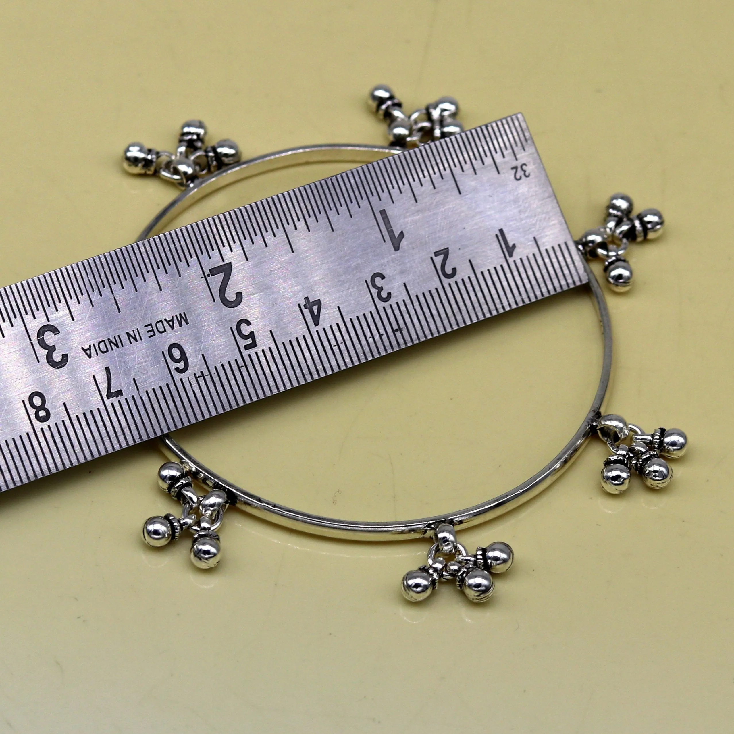 925 sterling silver handmade customized excellent hanging bells bridesmaid bangle bracelet kada , wedding personalized gifting jewelry ba91