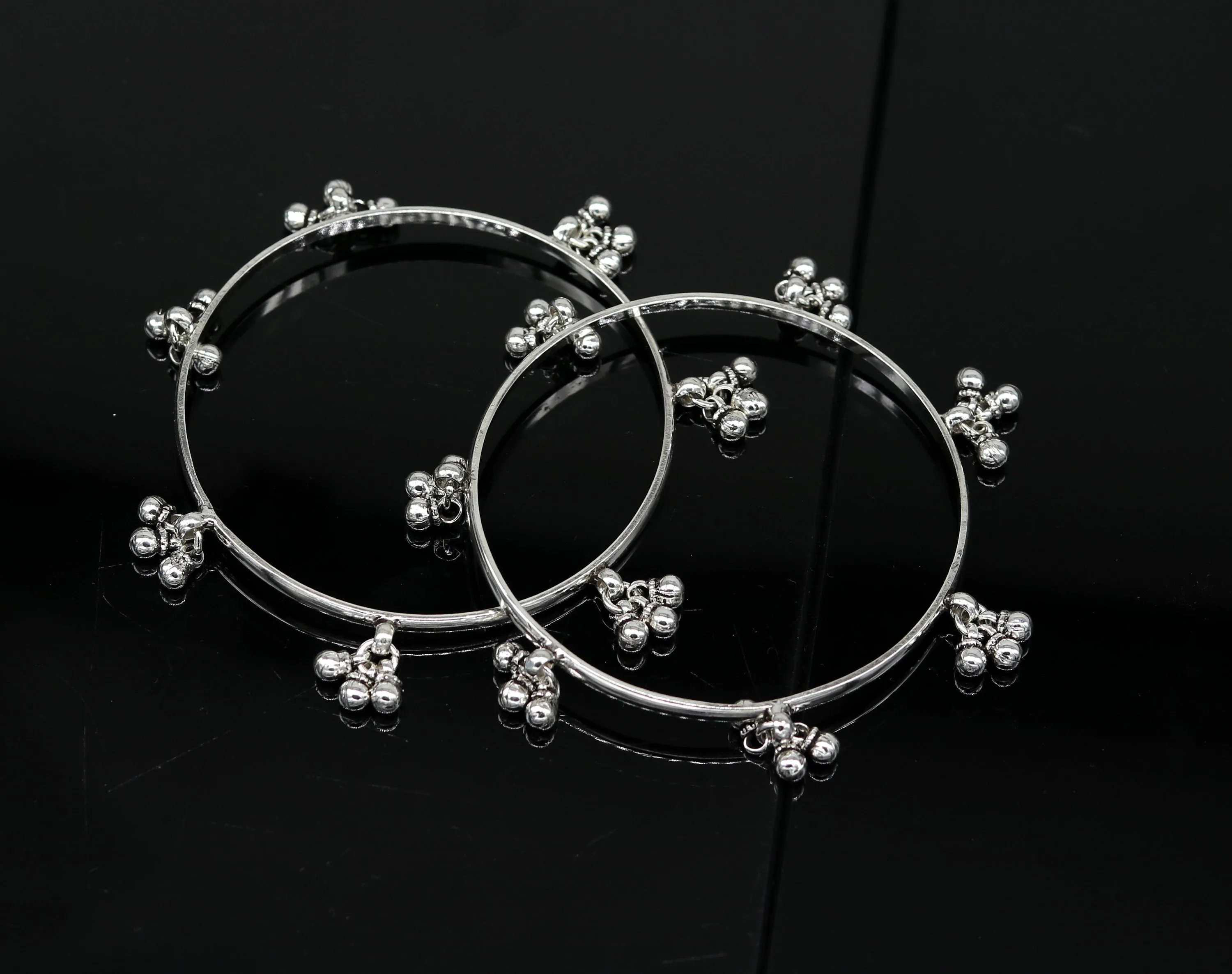 925 sterling silver handmade customized excellent hanging bells bridesmaid bangle bracelet kada , wedding personalized gifting jewelry ba91