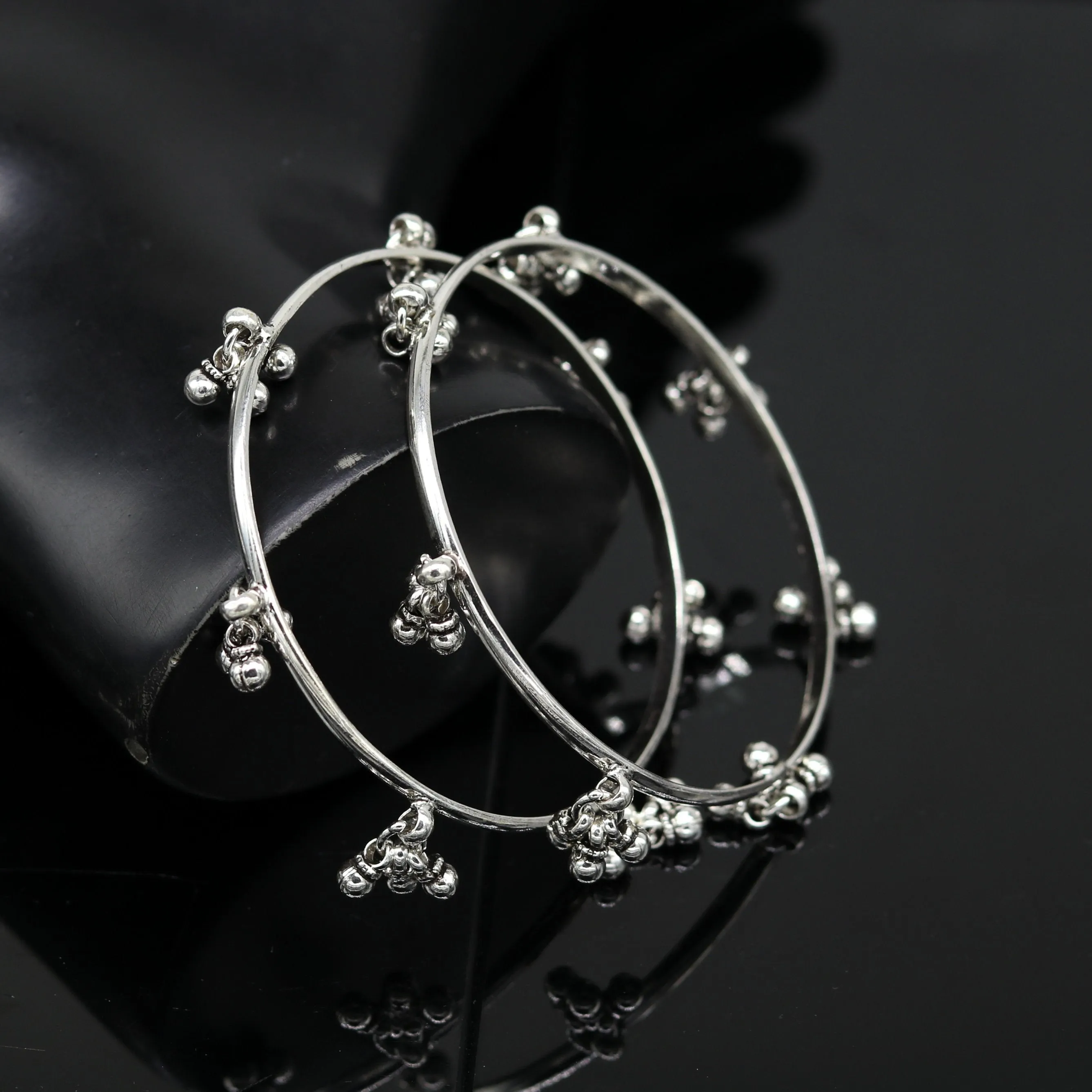 925 sterling silver handmade customized excellent hanging bells bridesmaid bangle bracelet kada , wedding personalized gifting jewelry ba91