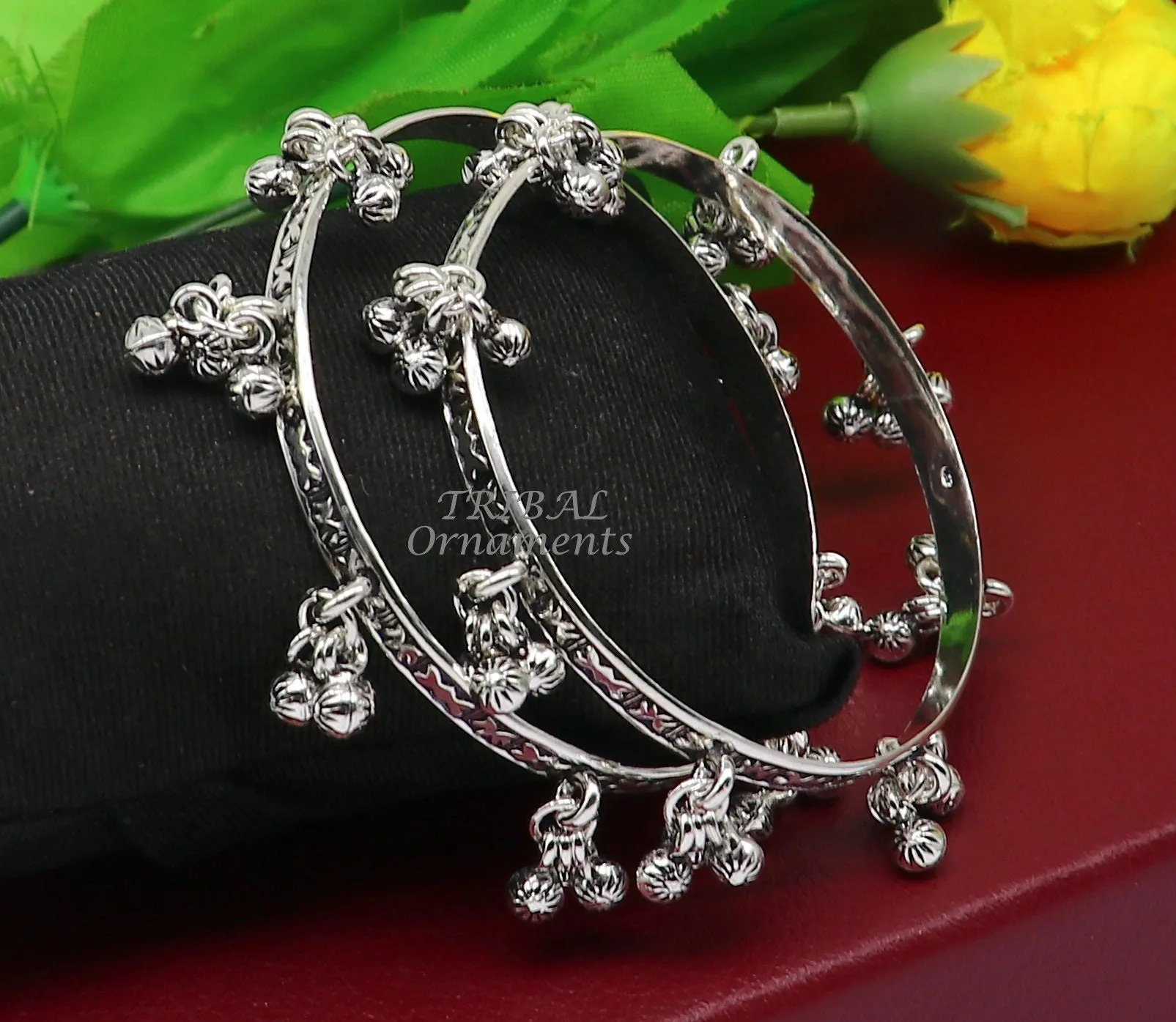 925 sterling silver handmade girl's bangle bracelet unique gorgeous jingling bells drops. excellent charm brides gifting jewelry ba177