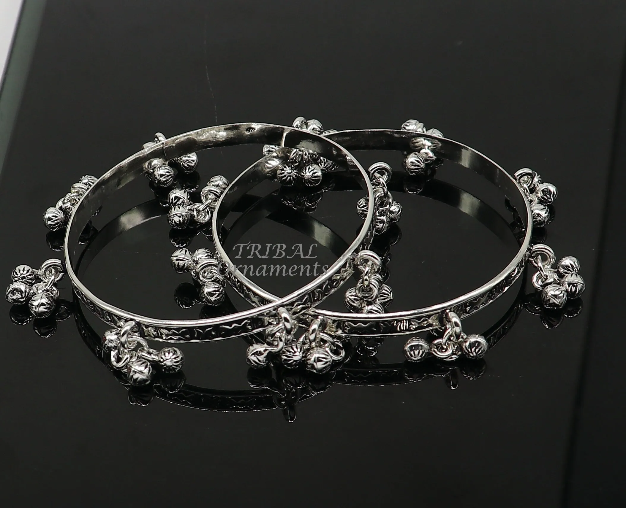 925 sterling silver handmade girl's bangle bracelet unique gorgeous jingling bells drops. excellent charm brides gifting jewelry ba177