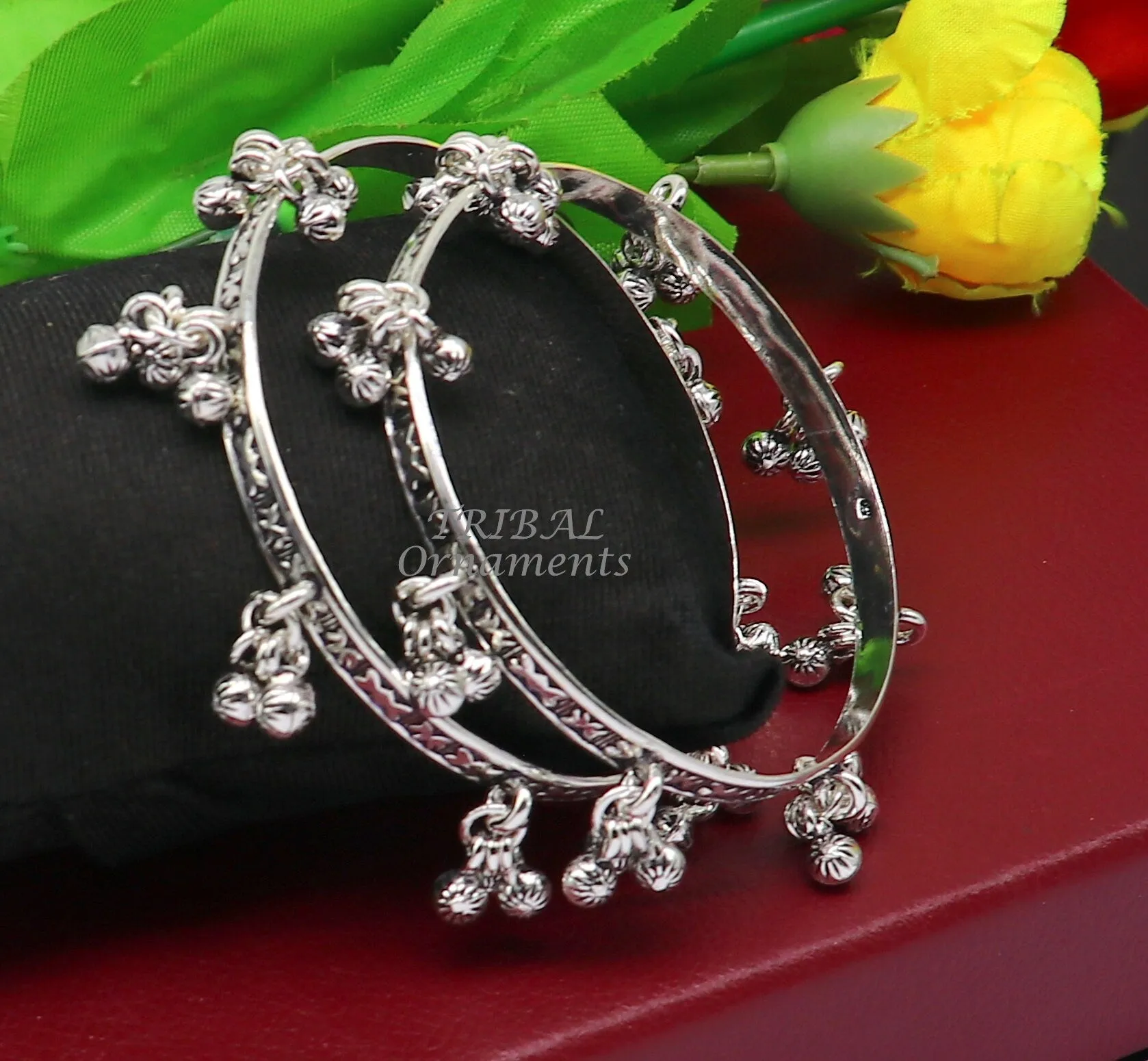 925 sterling silver handmade girl's bangle bracelet unique gorgeous jingling bells drops. excellent charm brides gifting jewelry ba177