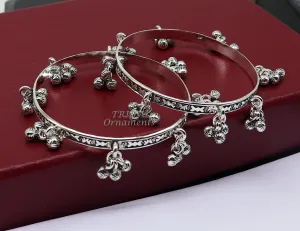 925 sterling silver handmade girl's bangle bracelet unique gorgeous jingling bells drops. excellent charm brides gifting jewelry ba177
