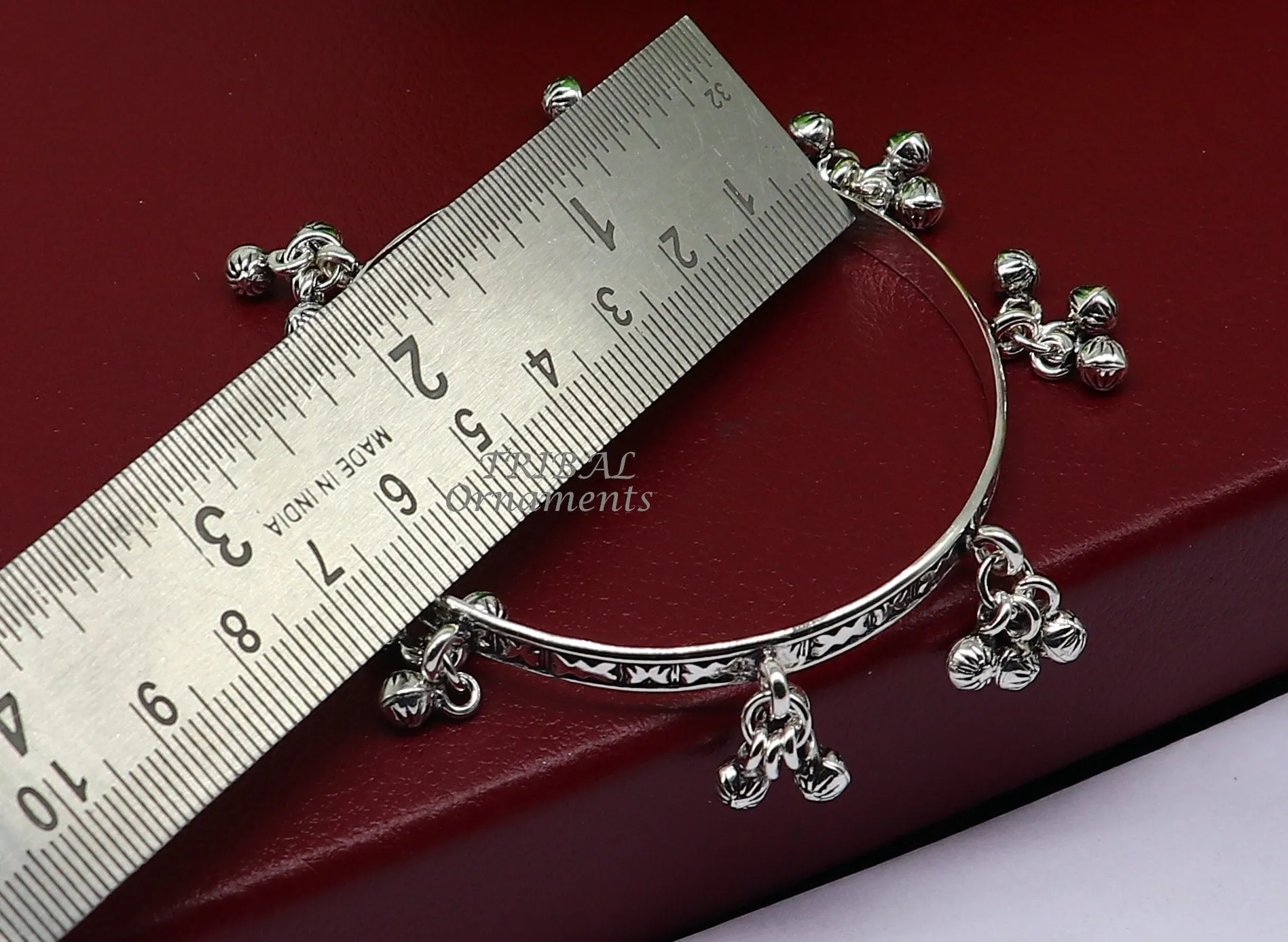 925 sterling silver handmade girl's bangle bracelet unique gorgeous jingling bells drops. excellent charm brides gifting jewelry ba177