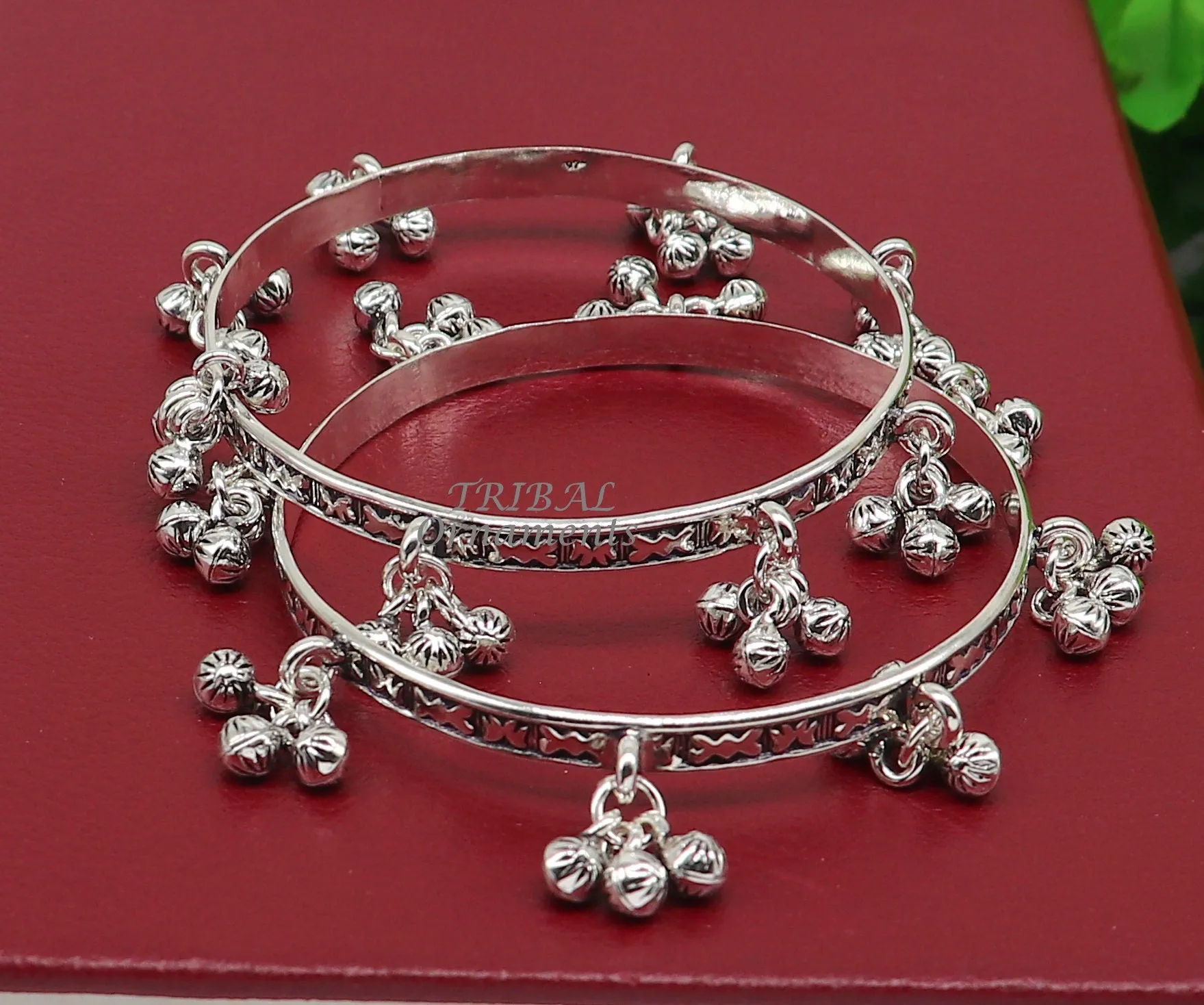 925 sterling silver handmade girl's bangle bracelet unique gorgeous jingling bells drops. excellent charm brides gifting jewelry ba177