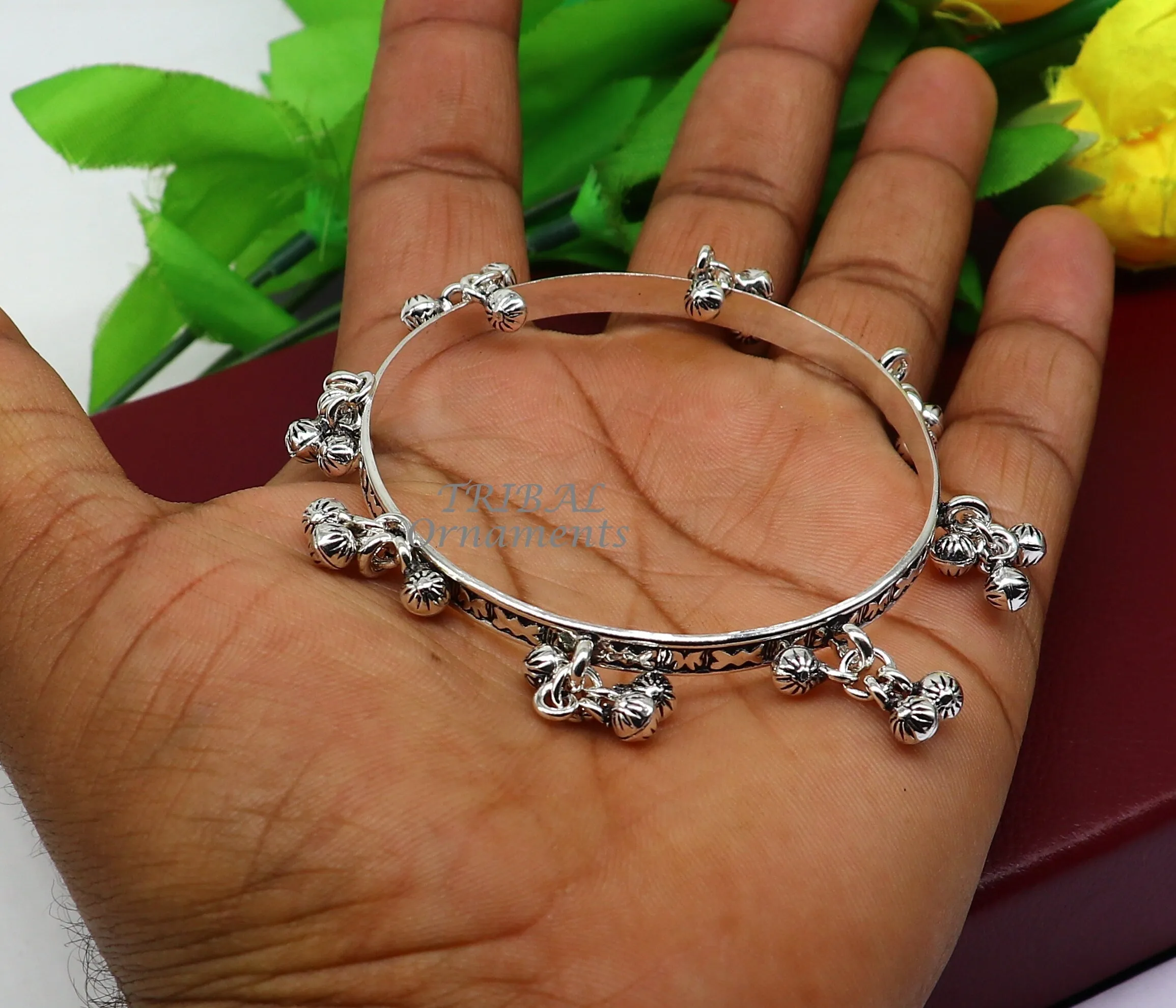 925 sterling silver handmade girl's bangle bracelet unique gorgeous jingling bells drops. excellent charm brides gifting jewelry ba177