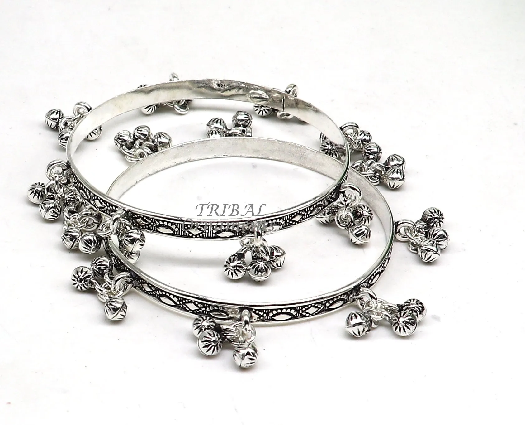 925 sterling silver handmade girl's bangle bracelet unique gorgeous jingling bells drops. excellent charm brides gifting jewelry ba178