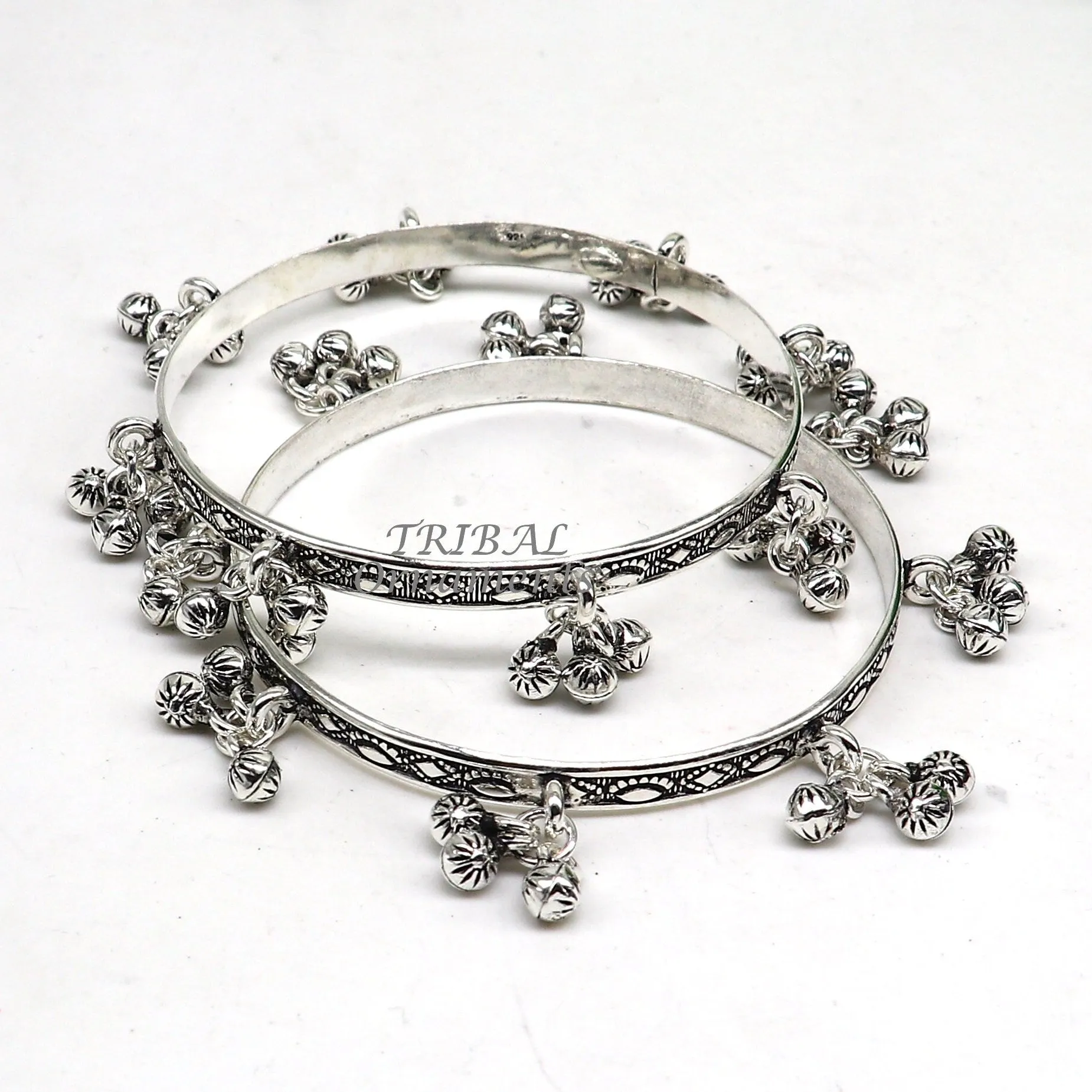 925 sterling silver handmade girl's bangle bracelet unique gorgeous jingling bells drops. excellent charm brides gifting jewelry ba178