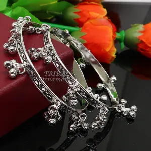 925 sterling silver handmade girl's bangle bracelet unique gorgeous jingling bells drops. excellent charm brides gifting jewelry ba178