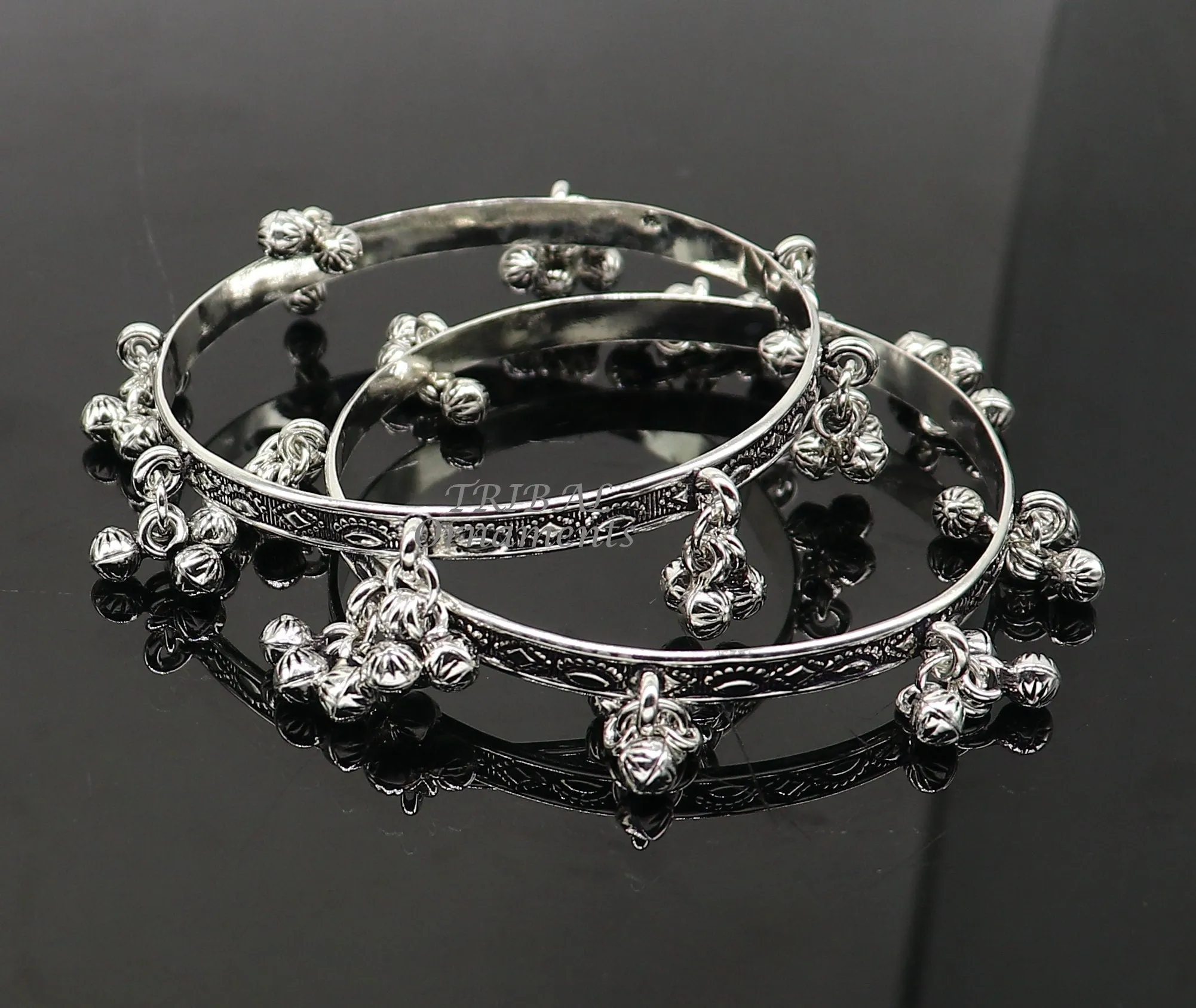 925 sterling silver handmade girl's bangle bracelet unique gorgeous jingling bells drops. excellent charm brides gifting jewelry ba178
