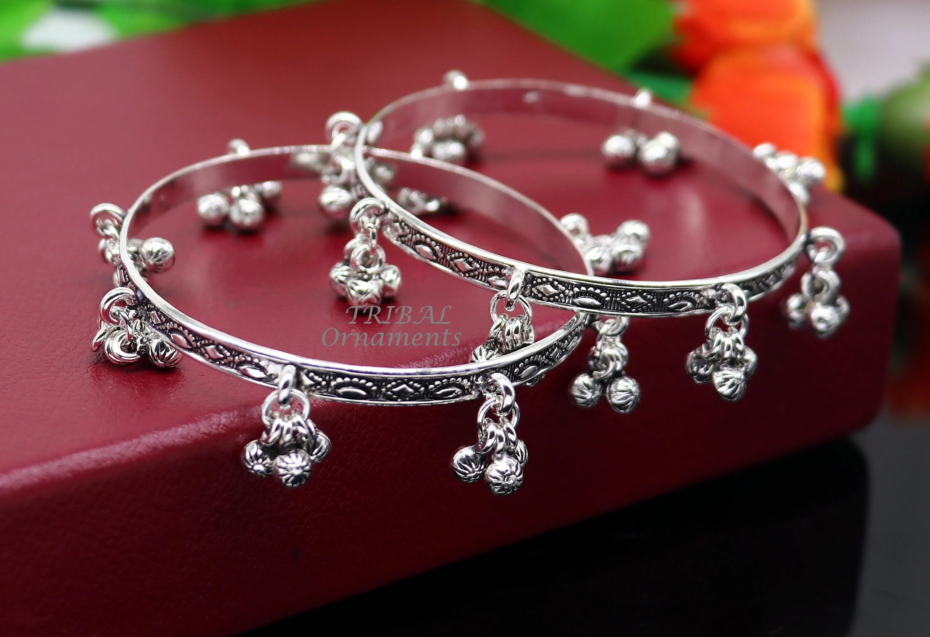 925 sterling silver handmade girl's bangle bracelet unique gorgeous jingling bells drops. excellent charm brides gifting jewelry ba178
