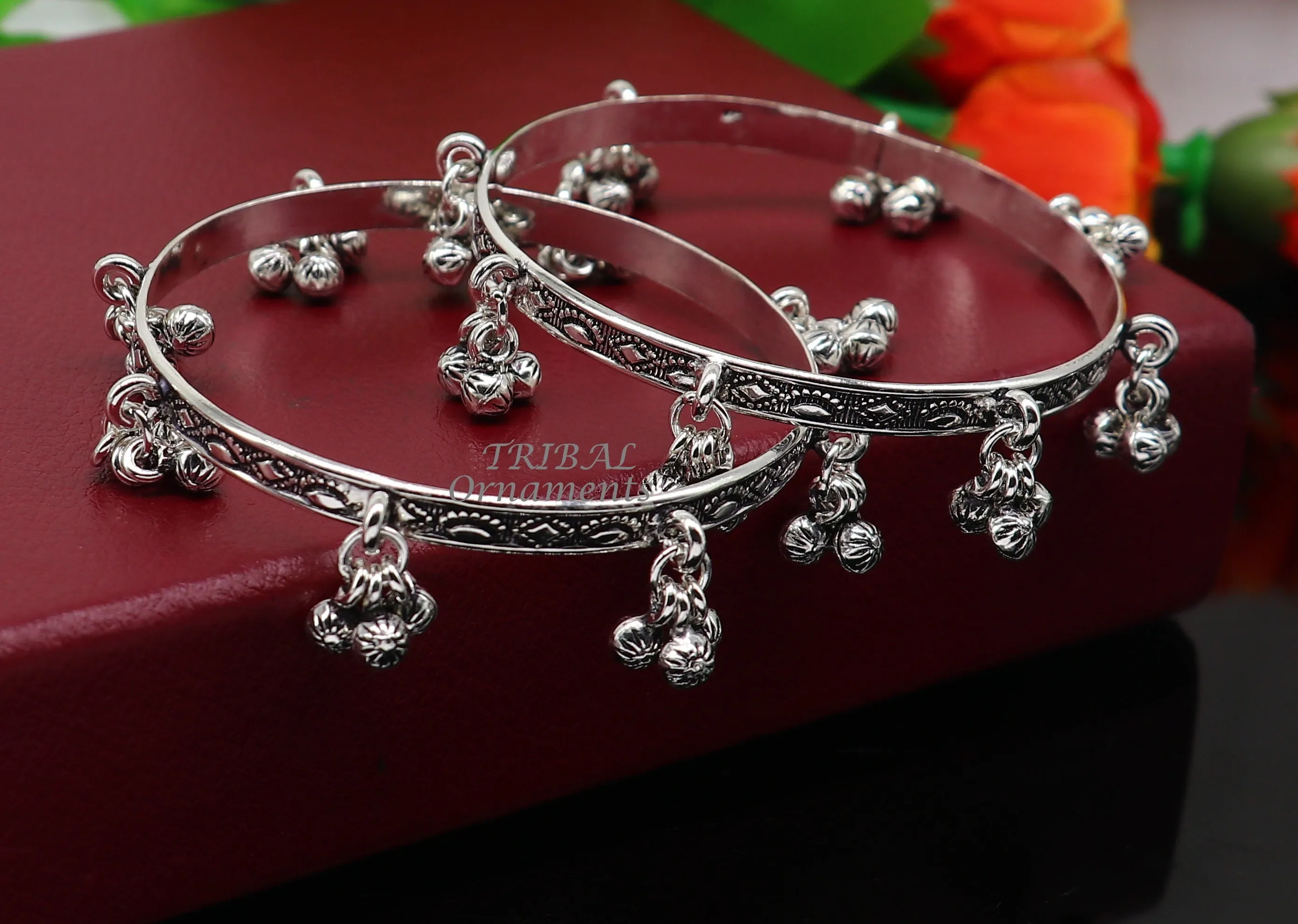 925 sterling silver handmade girl's bangle bracelet unique gorgeous jingling bells drops. excellent charm brides gifting jewelry ba178