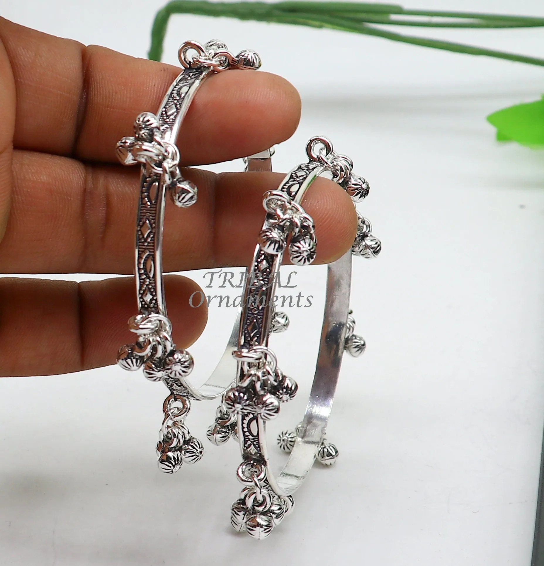 925 sterling silver handmade girl's bangle bracelet unique gorgeous jingling bells drops. excellent charm brides gifting jewelry ba178
