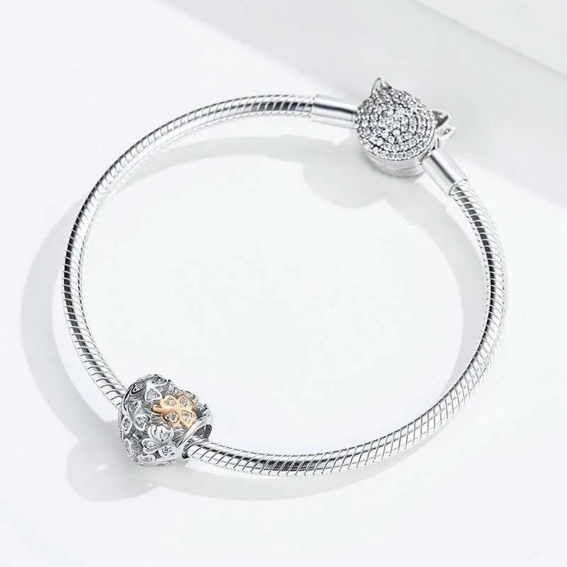 925 Sterling Silver Heart Beaded Clover Bracelet Charm