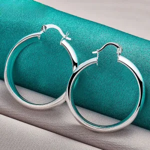 .925 Sterling Silver Latch 35mm Hoop Earrings
