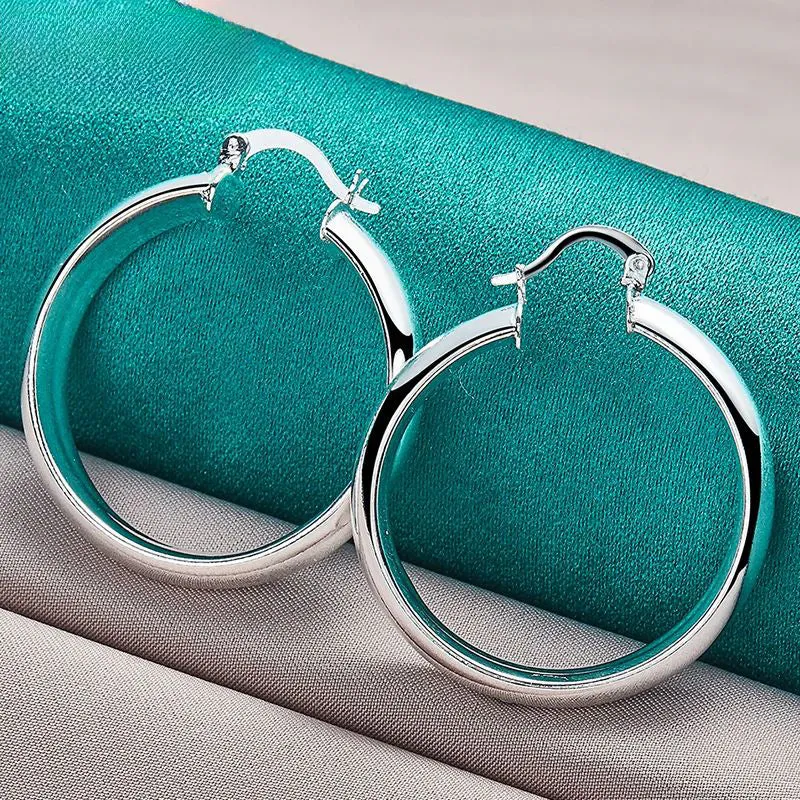 .925 Sterling Silver Latch 35mm Hoop Earrings