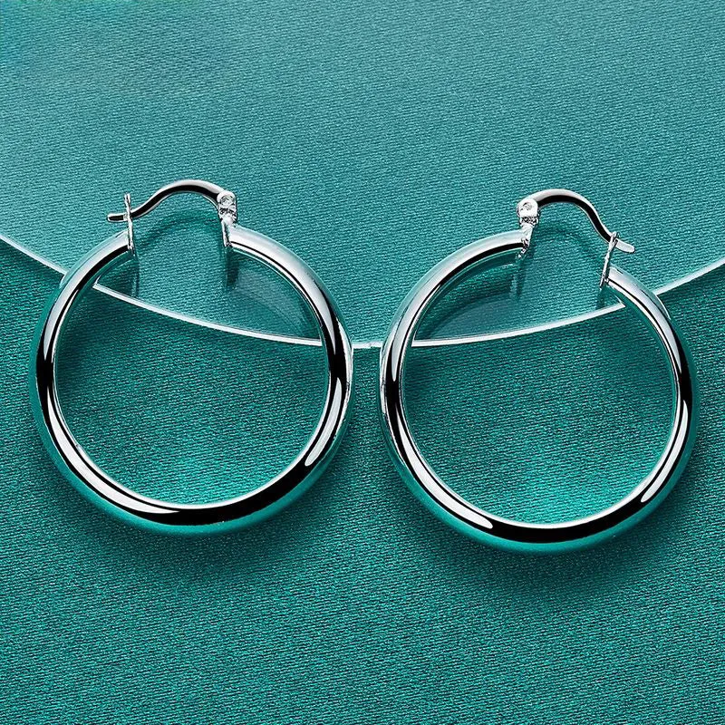 .925 Sterling Silver Latch 35mm Hoop Earrings