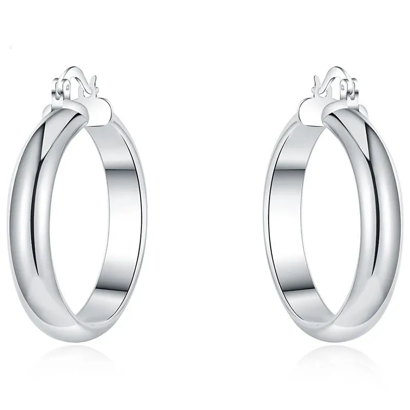 .925 Sterling Silver Latch 35mm Hoop Earrings