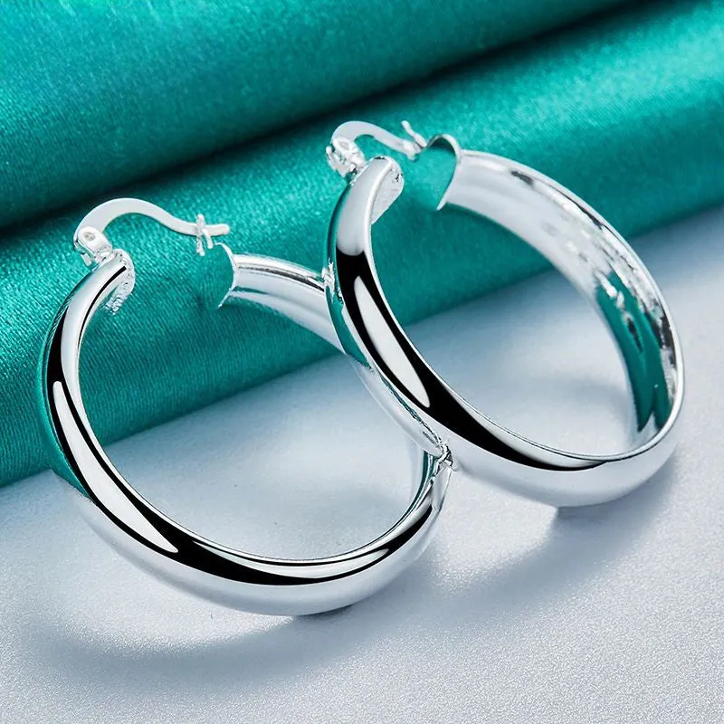 .925 Sterling Silver Latch 35mm Hoop Earrings