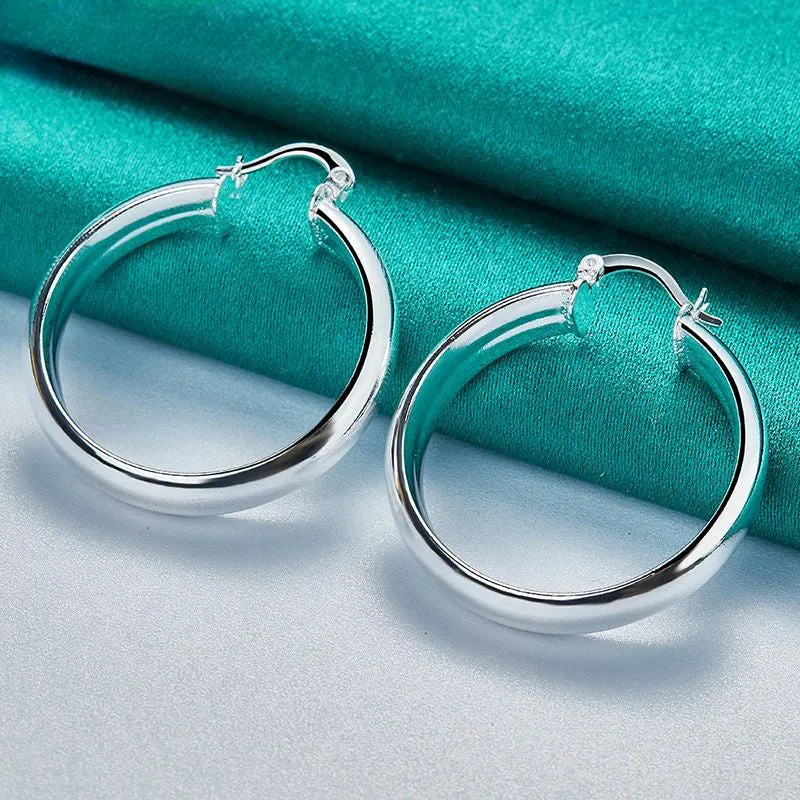 .925 Sterling Silver Latch 35mm Hoop Earrings