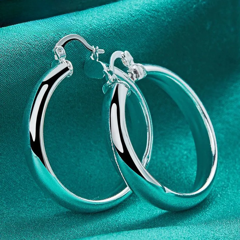 .925 Sterling Silver Latch 35mm Hoop Earrings