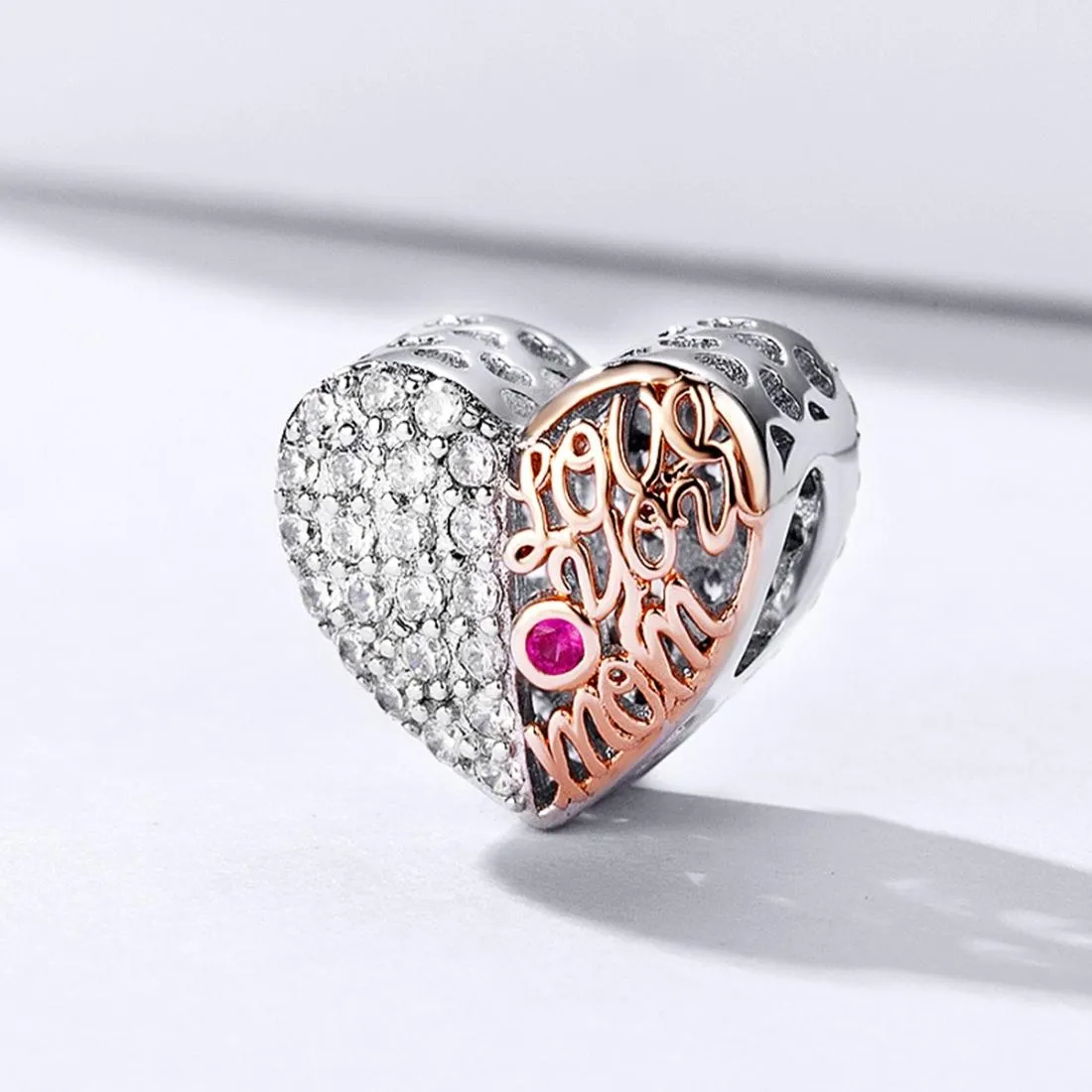 925 Sterling Silver Mother'S Heart Bead Pendant For Diy Bracelets And Necklaces