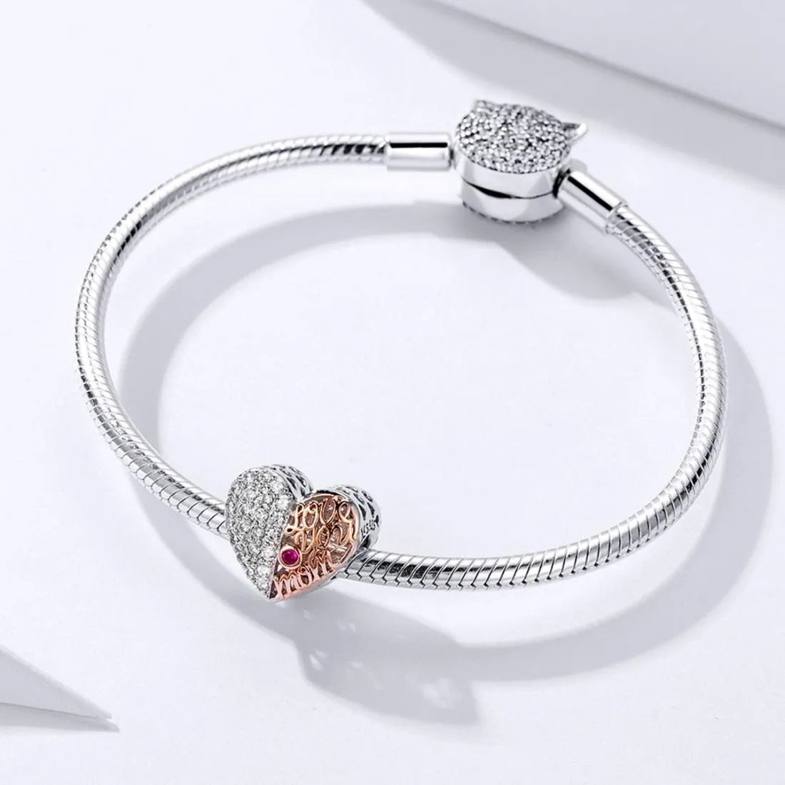 925 Sterling Silver Mother'S Heart Bead Pendant For Diy Bracelets And Necklaces