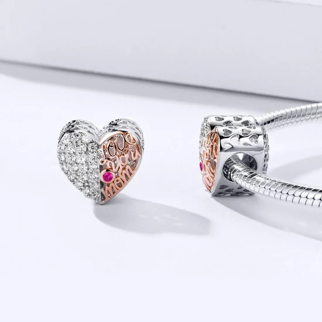 925 Sterling Silver Mother'S Heart Bead Pendant For Diy Bracelets And Necklaces