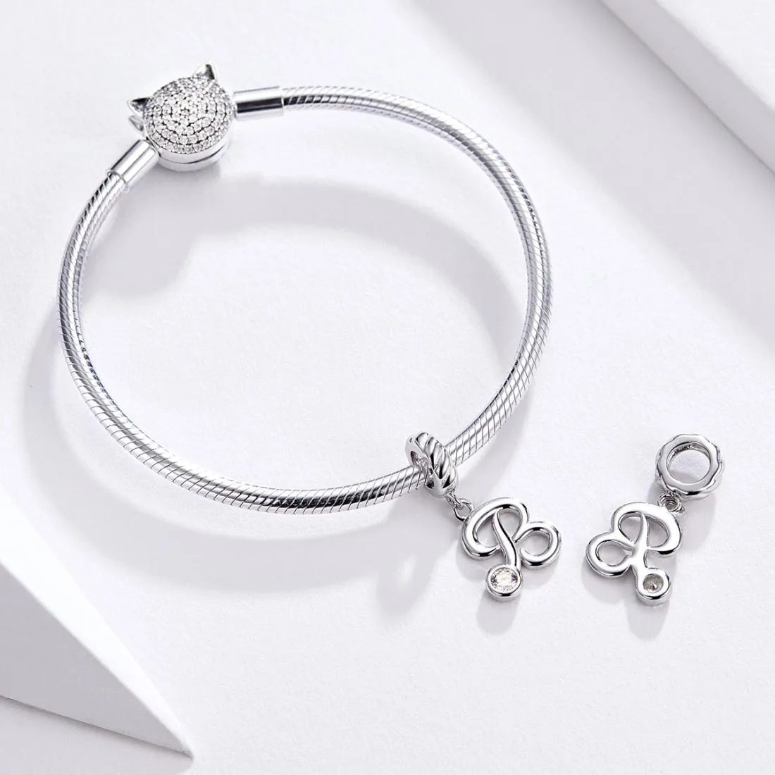 925 Sterling Silver Personalized Letter Pendant For Diy Bracelets & Necklaces Style - R