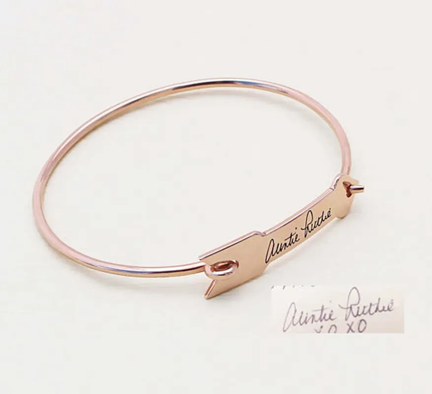 925 Sterling Silver Personalized Signature/Handwriting Arrow Bangle
