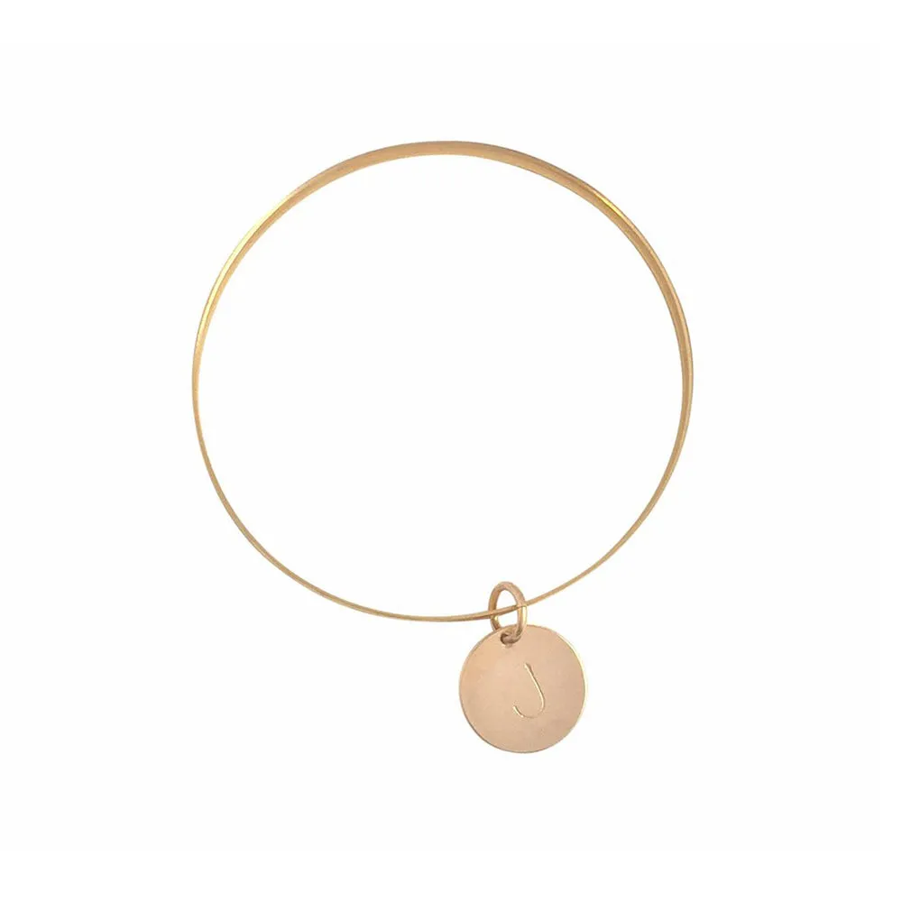 925 Sterling Silver Personalized Thick Bangle with Disc